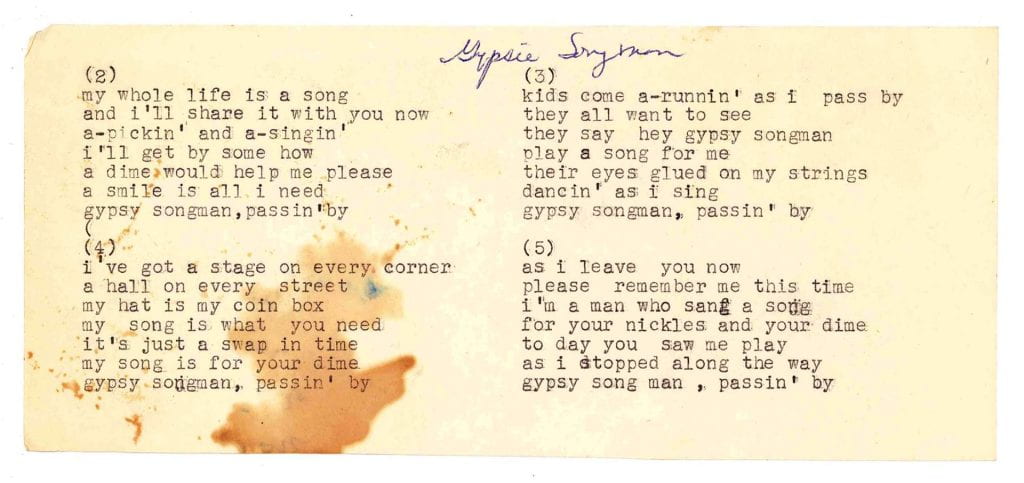 Photo of handwritten lyrics